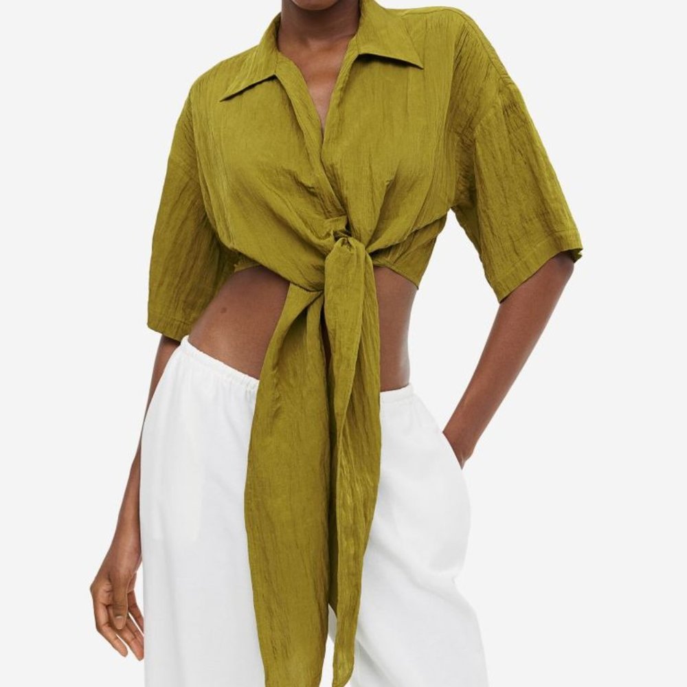 H&M Khaki green blouse with tie detail. NWOT